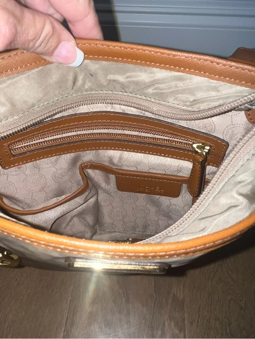 Michael Kors Kempton Nylon Crossbody Bag Beige & Brown